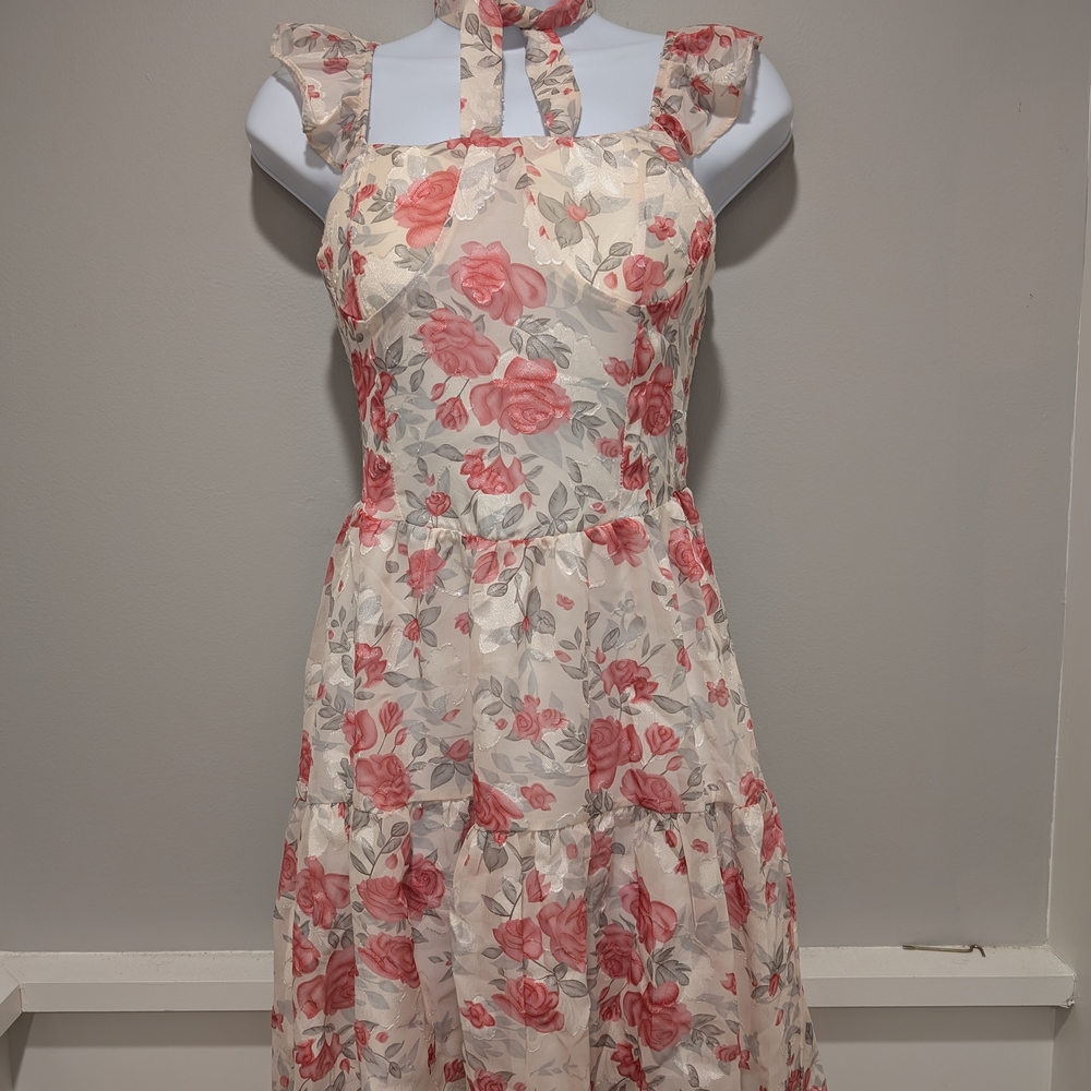 Cream Halter Midi Sundress for Wedding Guest